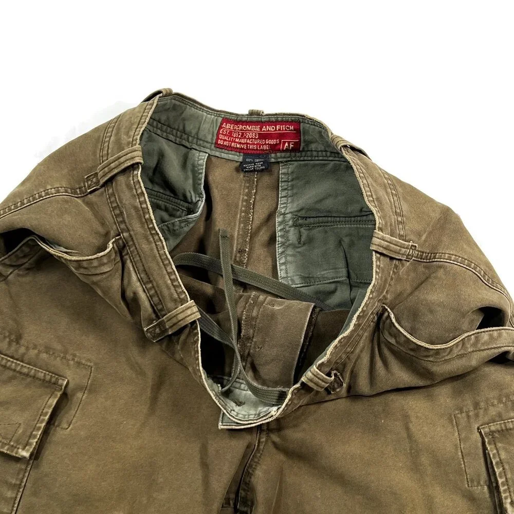 Abercrombie & Fitch‎ Cargo Shorts Green Heavy Button Fly 31 T-2083 Military